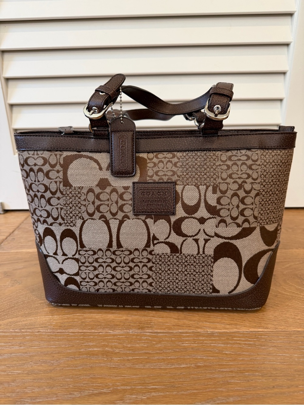 *NWOT* Coach Brown Signature Patchwork Canvas Tote with Leather Trim
